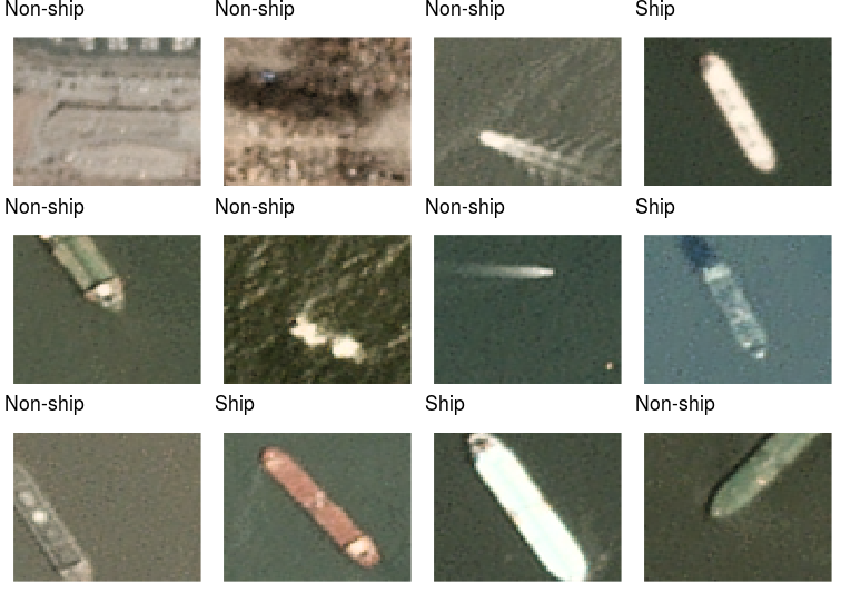 Sample imagery of ships and non-ship objects