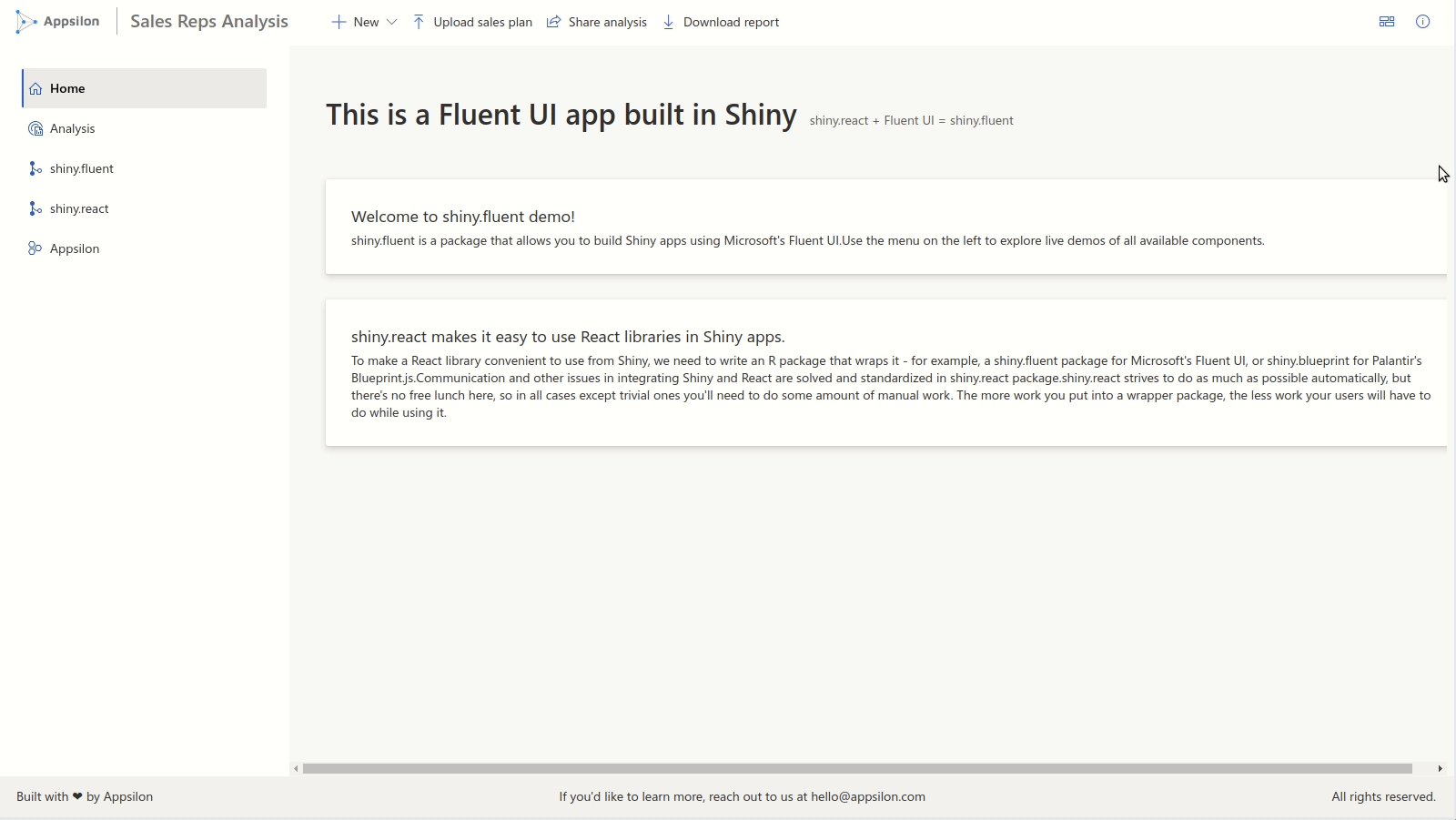 Completed Fluent UI app using shiny.fluent with additional pages and routing options using shiny.router