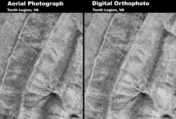 Comparison photo of orthophoto to aerial photo