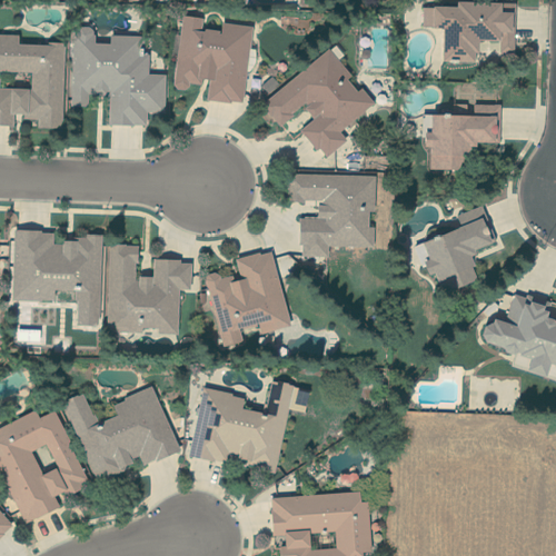 Raw image of a suburb. Ai will use this image to detect solar panels. 