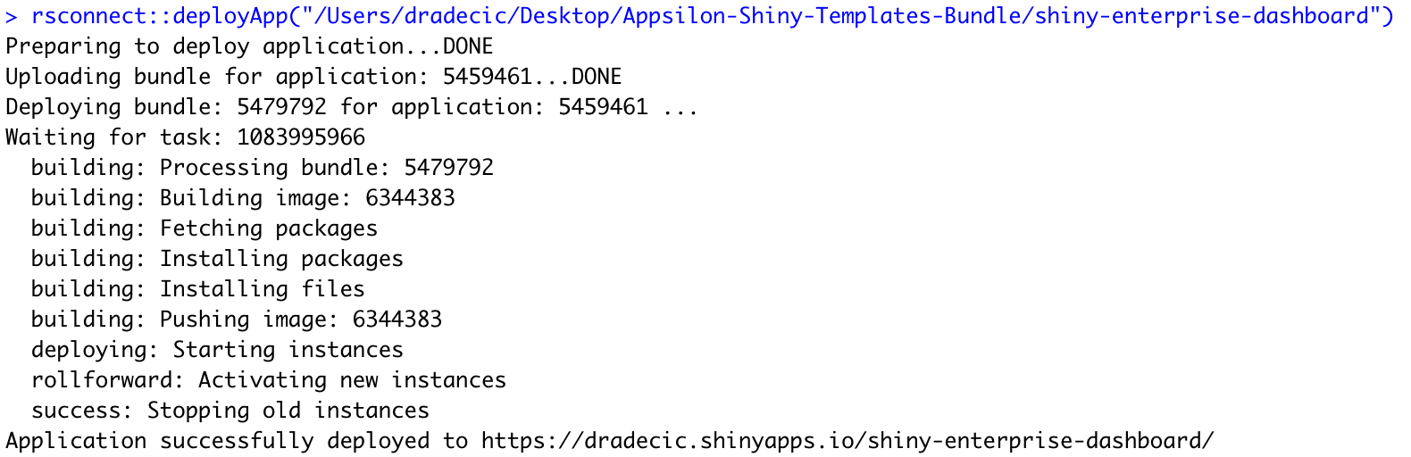 Image 7 - Deployment to shinyapps.io through R console