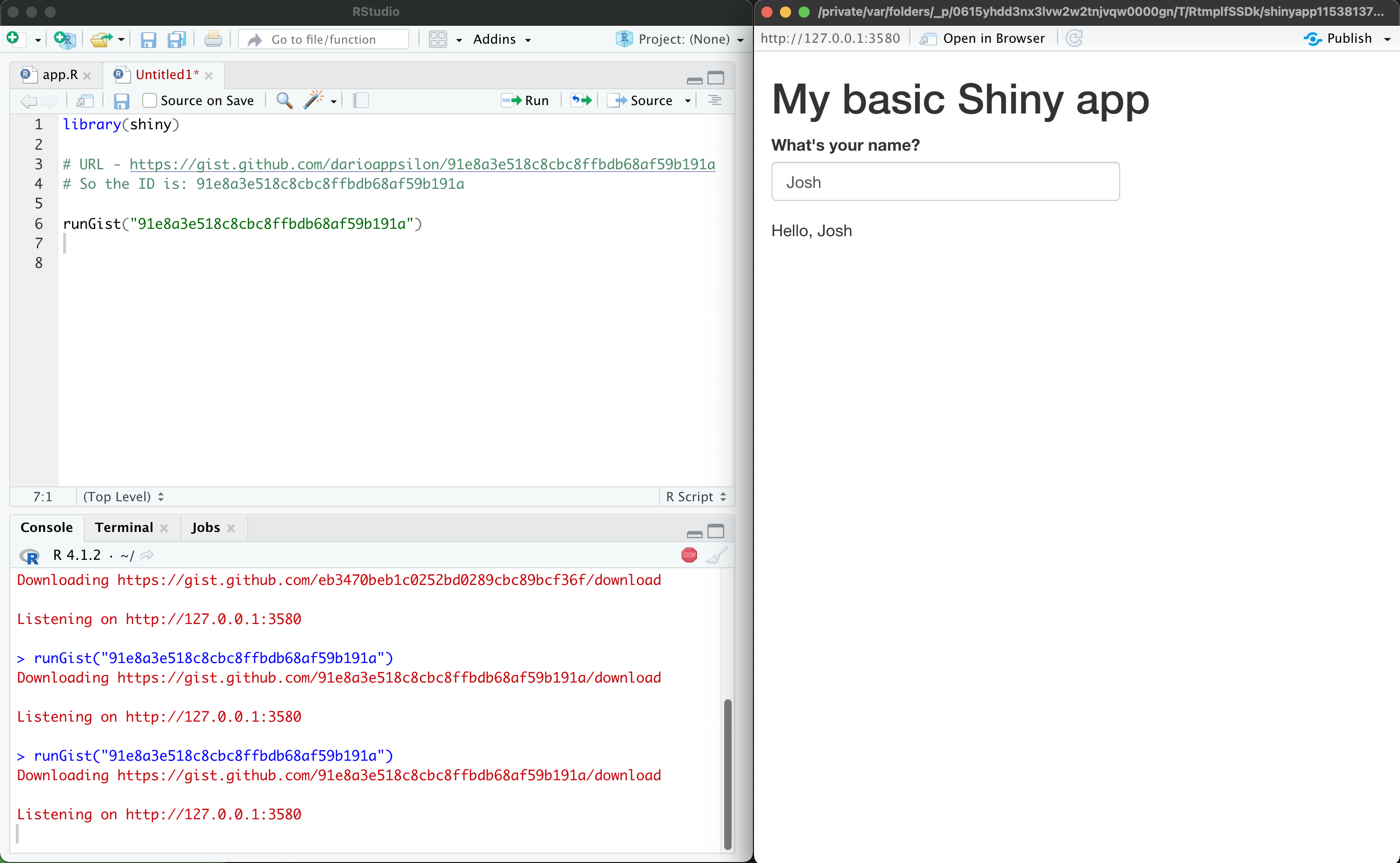 Image 3 - Running an R Shiny app from a GitHub gist