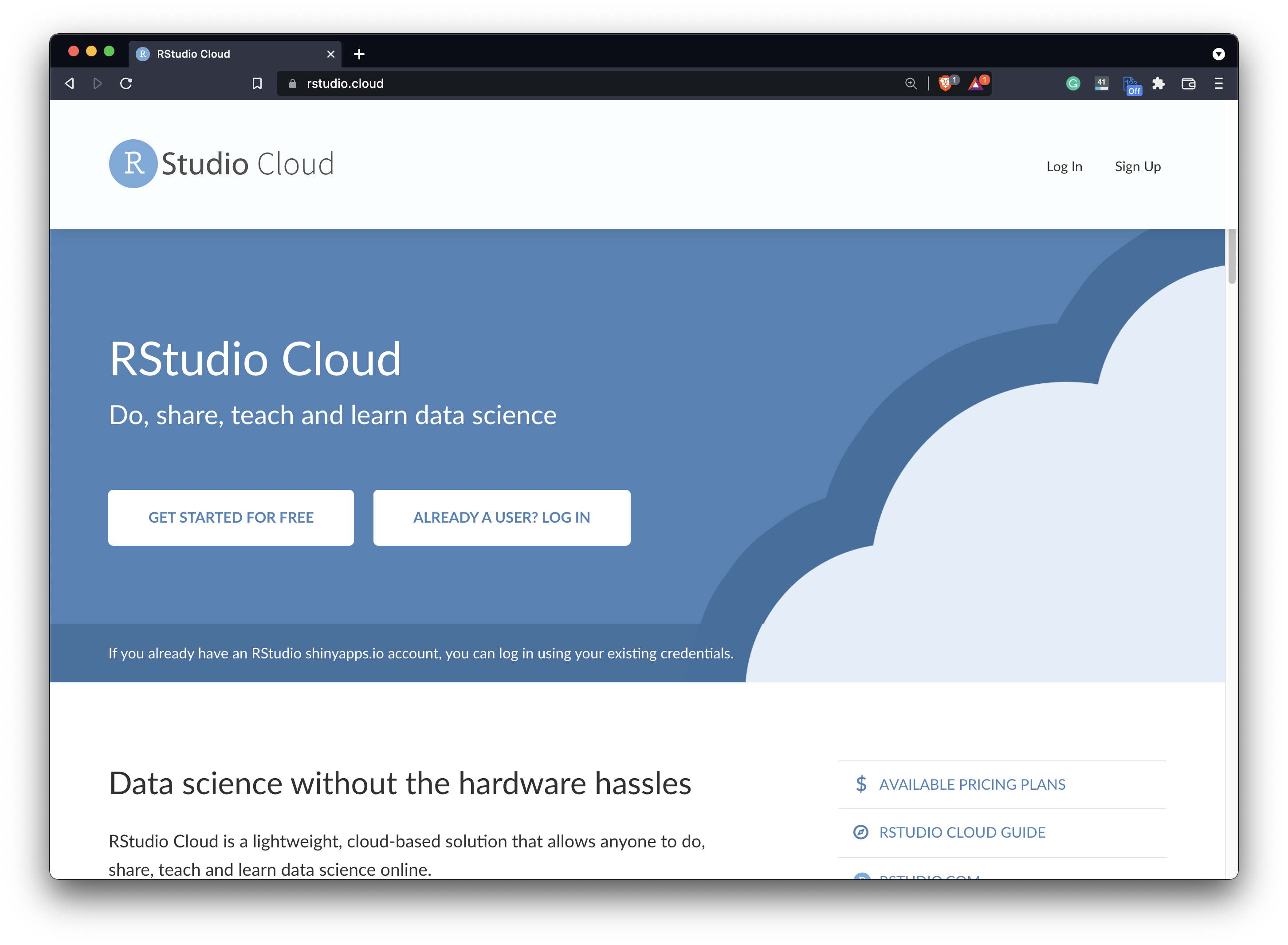 Image 2 - RStudio Cloud website