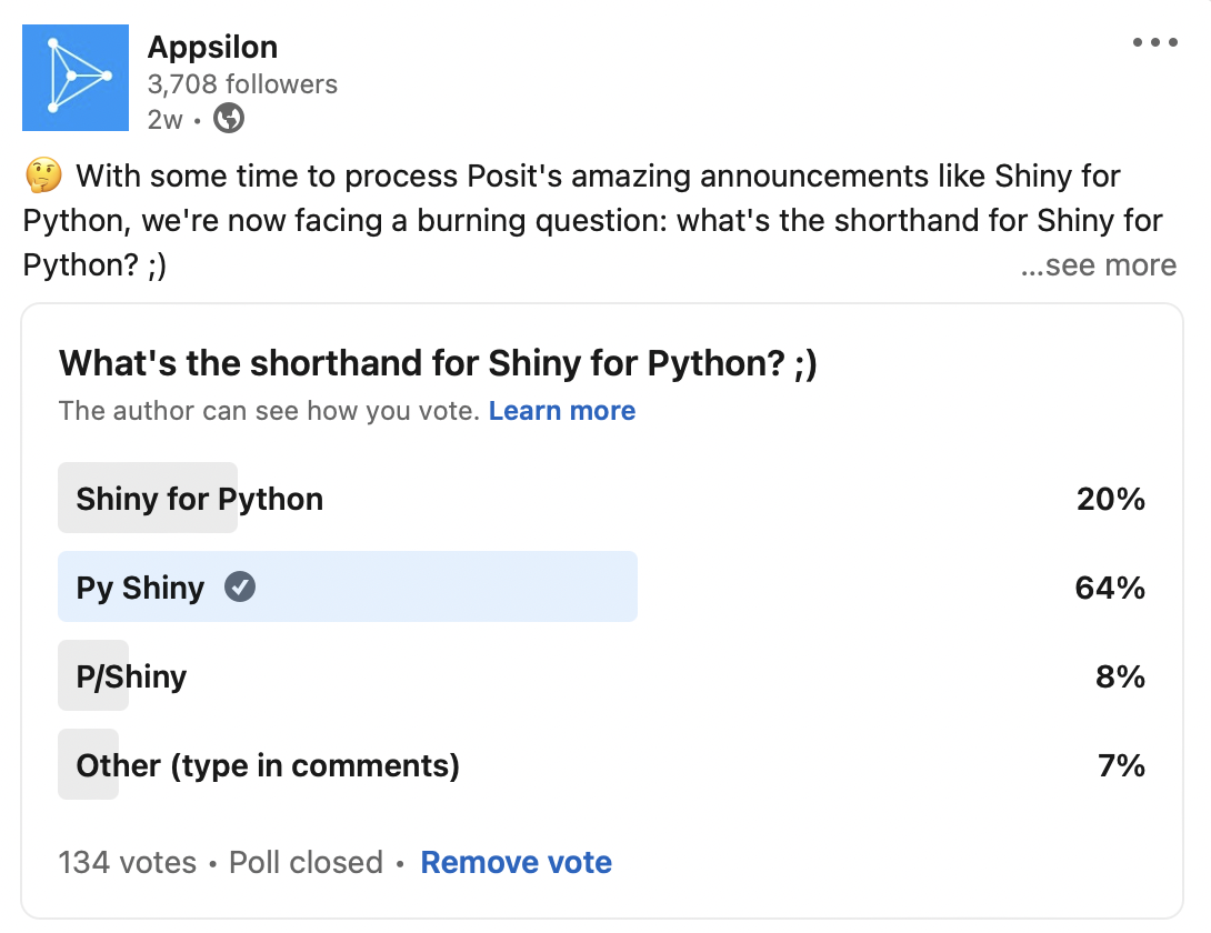 Shiny for Python or PyShiny name vote on social media