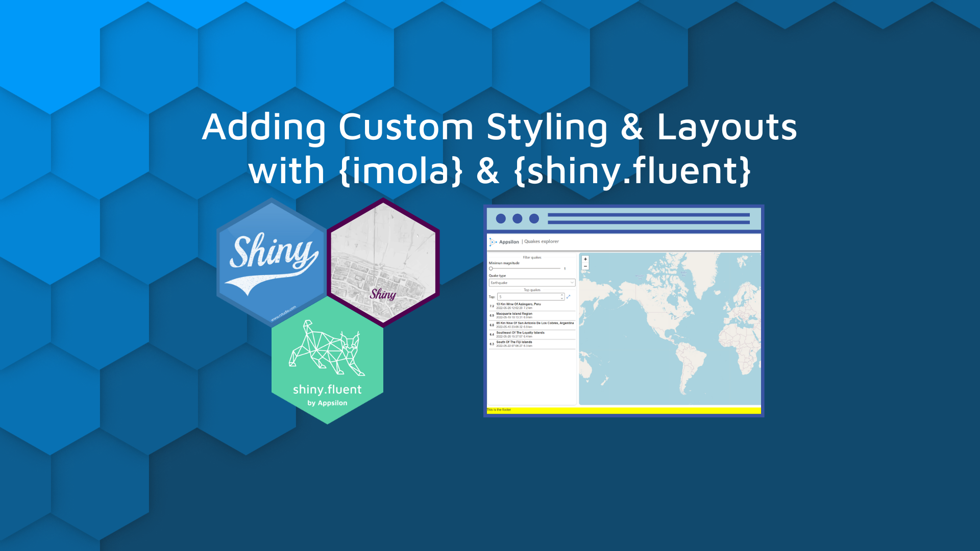 Shiny app UI and layouts with imola and shiny.fluent blog hero hex banner