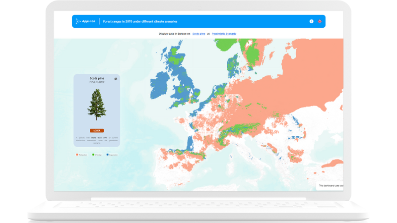 Shiny Dashboard view of the Appsilon Data for Good Future Forests app
