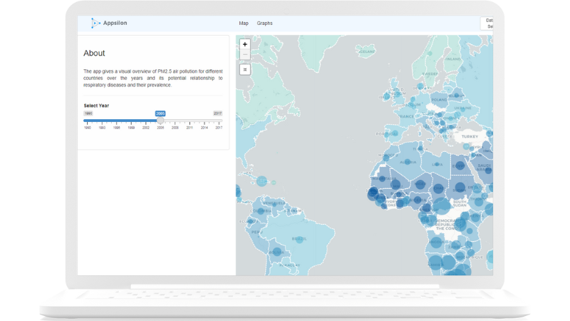 Shiny Dashboard view of the Appsilon Data for Good Respiratory Diseases app